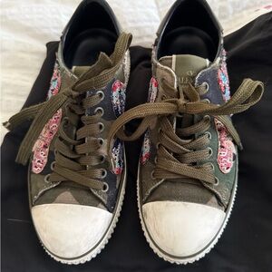 Valentino Garavani Olive and Multicolor Embellished Sneakers